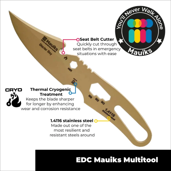 Mauiks Knife Glacier Bay stainless steel multi-tool with cryogenically hardened blade.